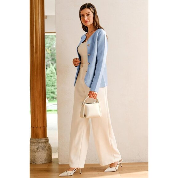 Womens Wool-Blend Sweater Blazer Business Casual Jacket with Pockets XL - Picture 4 of 6